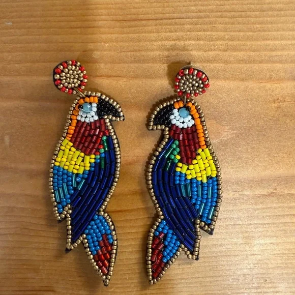 Colorful Beaded Parrot Earrings for Bird Lovers - Picture 3 of 3